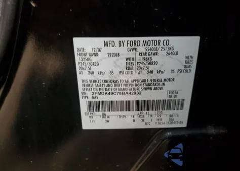 2008 Ford Edge Limited z USA, uszkodzony, nr VIN 2FMDK49C78BA42932